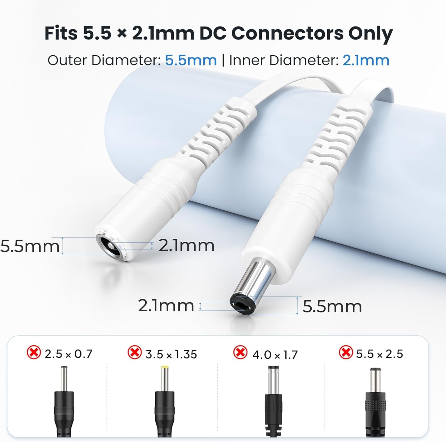 12V DC Extension Cable 30Ft 2Pack,Flat 5.5Mm X 2.1Mm 22 AWG Power Supply Extended Cord,5521 12 Volt Female to Male Barrel Plug Extender Adapter Lead for CCTV Security Camera,Eufy,Tp-Link Tapo